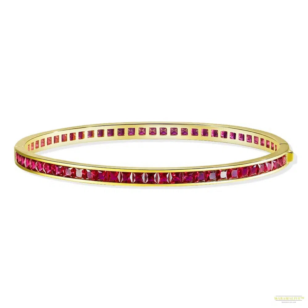 Maramalive™ Vintage 18K Gold Plated 925 Sterling Silver Pass Test Ruby Gemstone Bracelets Bangle Fine Jewelry Anniversary Gifts