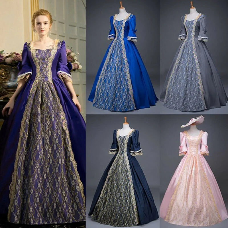 Maramalive™ Women Lace Half Sleeve Ball Gown Dress Party Palace Medieval Victorian Cosplay