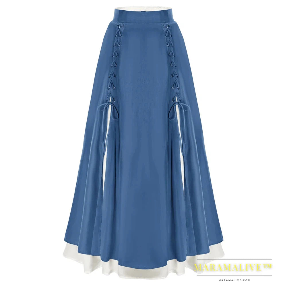 Maramalive™ Women Renaissance Maxi Skirt Elastic High Waist Dual Layer A-Line Skirt Steampunk Corset Skirt Long Dress A20