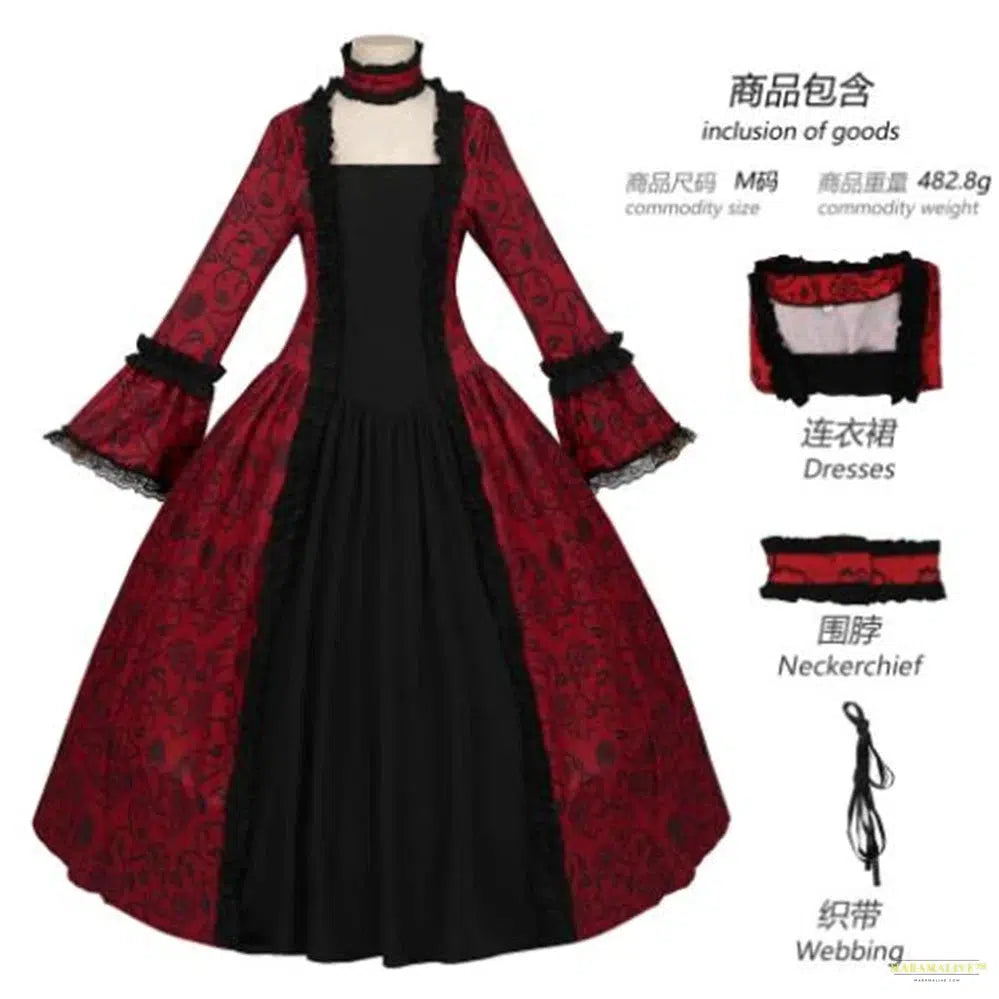 Maramalive™ Women Victorian Medieval Queen Cosplay Costume Masquerade Vitch Gothic Lace Stitching Long Court Dress Dress Up Robe