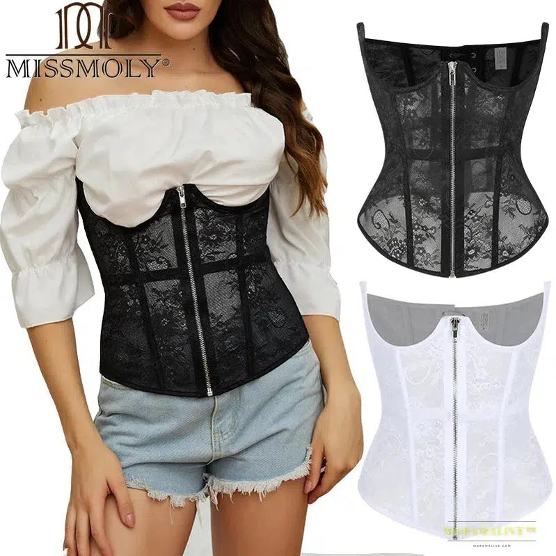 Maramalive™ Women's Corset Brocade Underbust Boned Zipper Punk Corsets Bustier Lace Up Breathable Waist Trainer Shaper