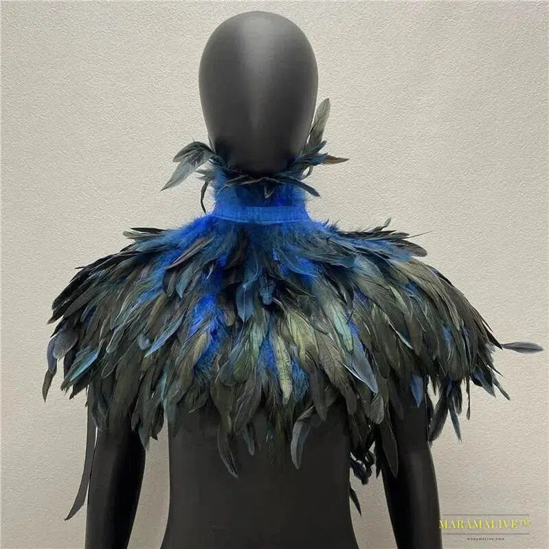 Maramalive™ Women's Feathered Gothic Punk Shoulder Cape – Unusual Handmade Party Dress Coat for Halloween & Clubbing