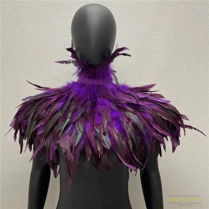 Maramalive™ Women's Feathered Gothic Punk Shoulder Cape – Unusual Handmade Party Dress Coat for Halloween & Clubbing