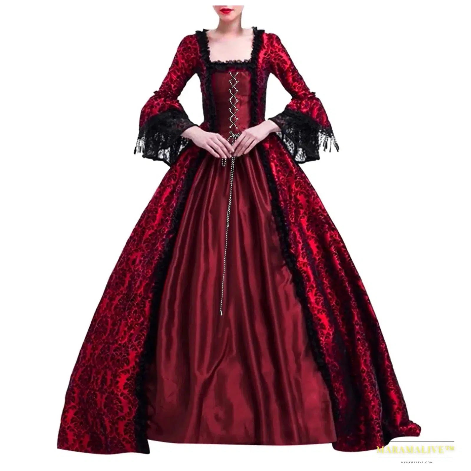 Maramalive™ Women's Retro Ball Gown Long Sleeve Dress - Medieval Victorian Court Lace Stitching Gothic Cosplay Party Costume