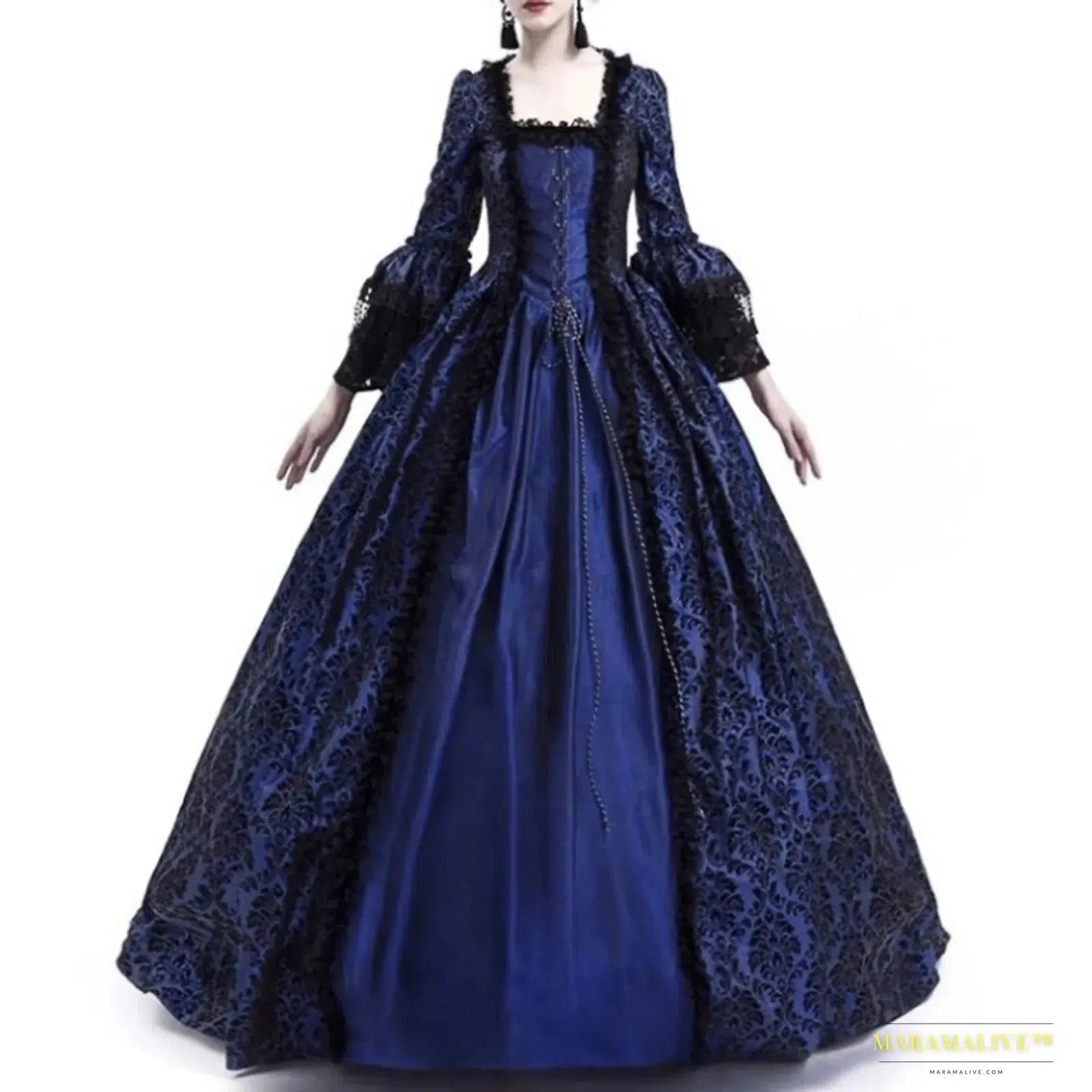 Maramalive™ Women's Retro Ball Gown Long Sleeve Dress - Medieval Victorian Court Lace Stitching Gothic Cosplay Party Costume