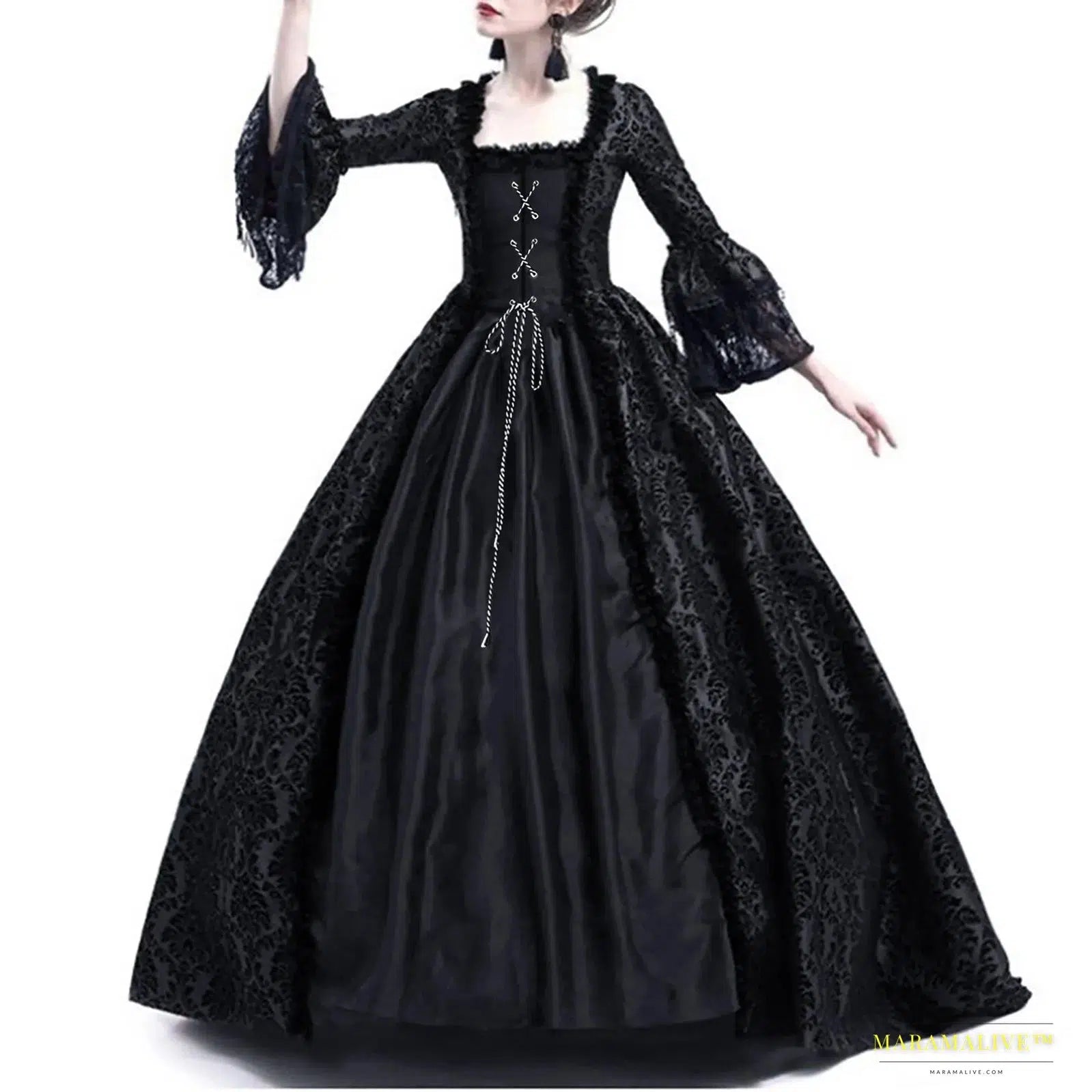 Maramalive™ Women's Retro Ball Gown Long Sleeve Dress - Medieval Victorian Court Lace Stitching Gothic Cosplay Party Costume