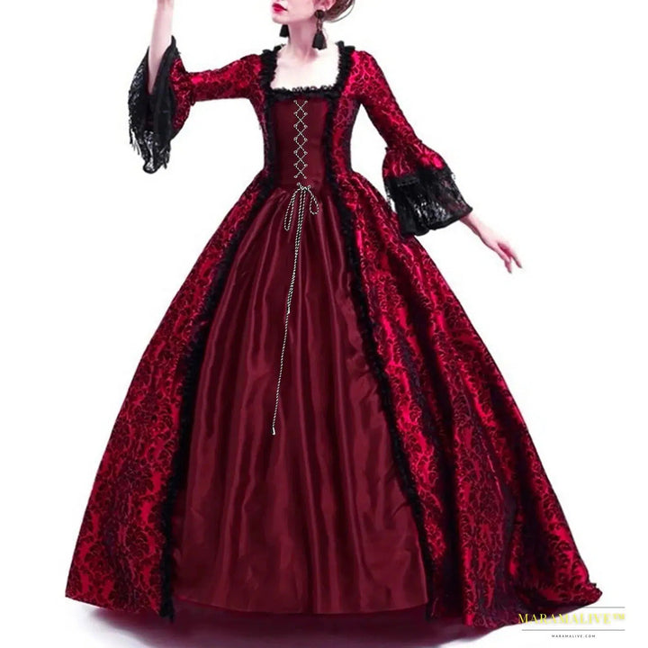 Maramalive™ Women's Retro Ball Gown Long Sleeve Dress - Medieval Victorian Court Lace Stitching Gothic Cosplay Party Costume