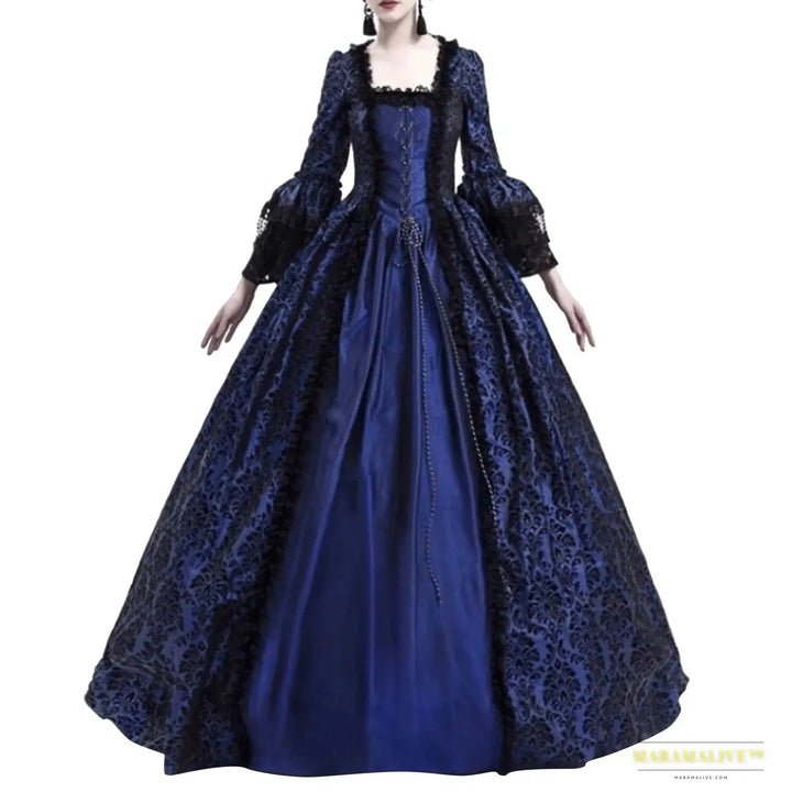 Maramalive™ Women's Retro Ball Gown Long Sleeve Dress - Medieval Victorian Court Lace Stitching Gothic Cosplay Party Costume