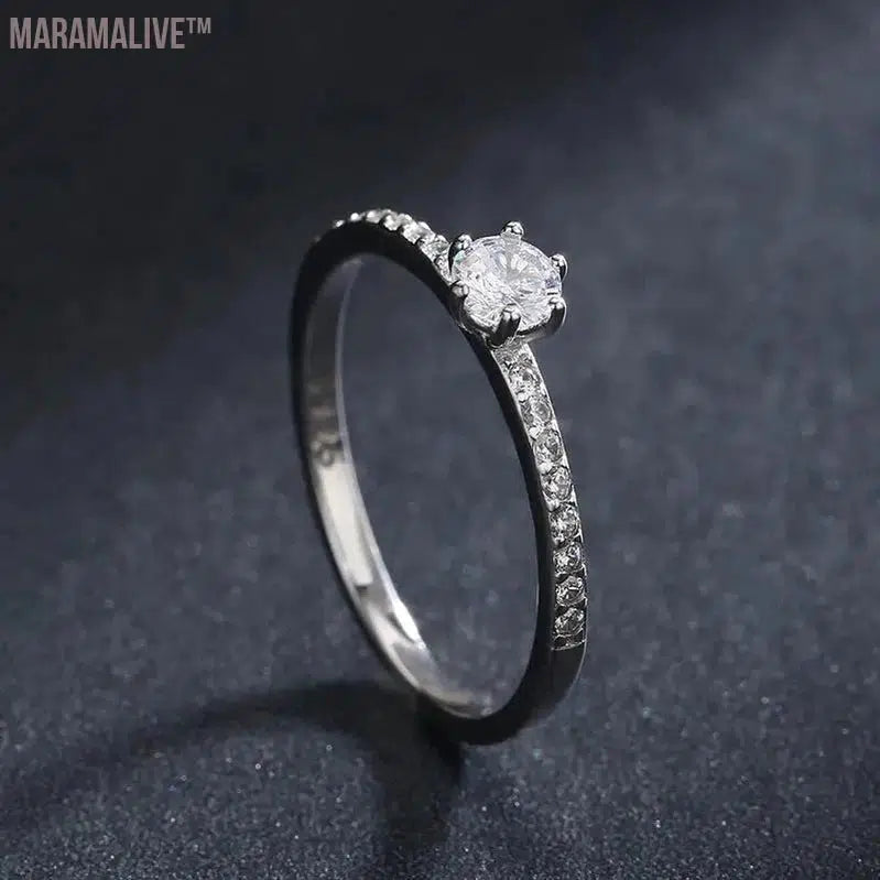 Maramalive™4.5mm S925 Sterling Silver Round Real Moissanite Rings For Women Girls Cassic Wedding Statement Fine Jewelry Gift