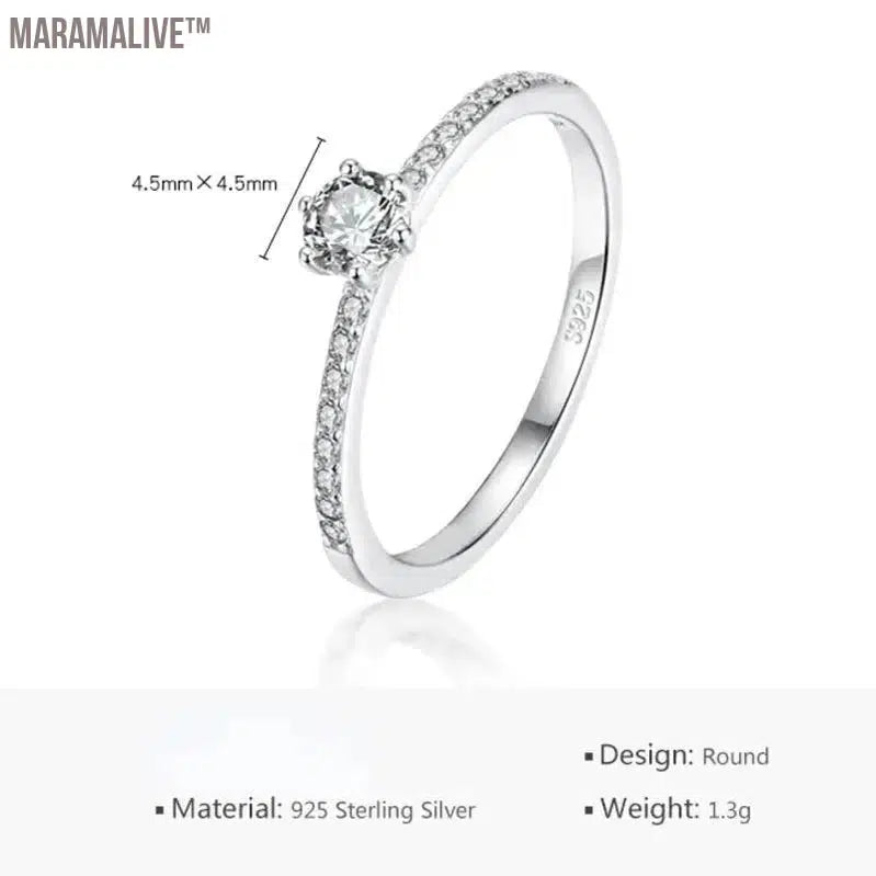 Maramalive™4.5mm S925 Sterling Silver Round Real Moissanite Rings For Women Girls Cassic Wedding Statement Fine Jewelry Gift