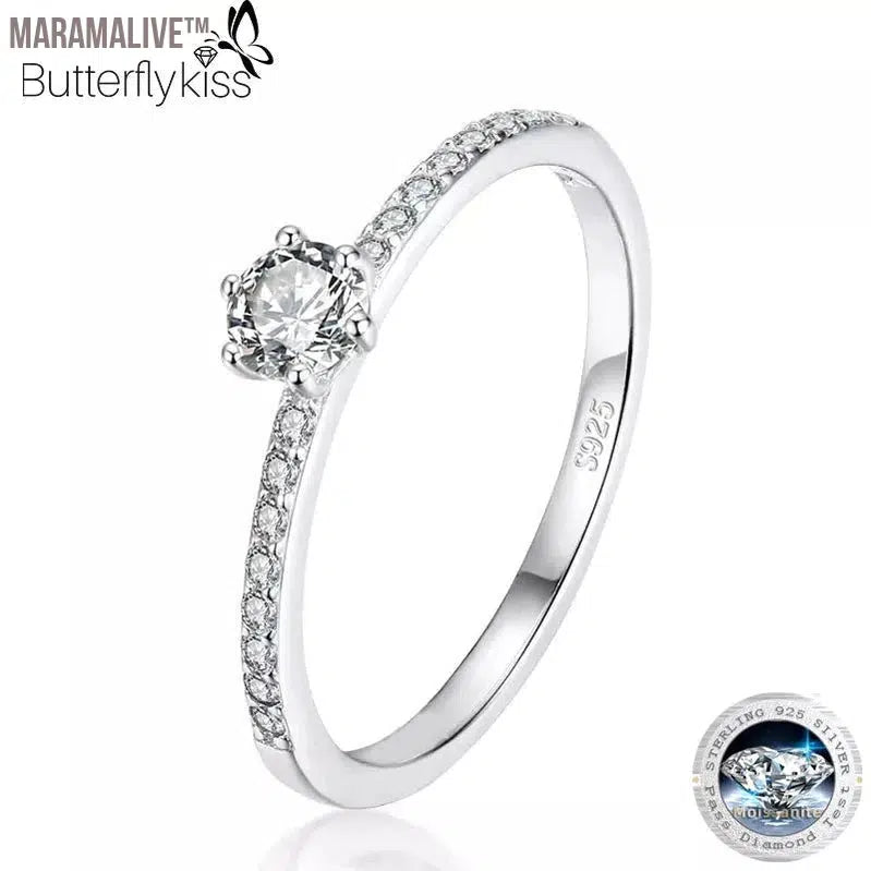 Maramalive™4.5mm S925 Sterling Silver Round Real Moissanite Rings For Women Girls Cassic Wedding Statement Fine Jewelry Gift