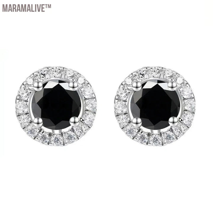 Maramalive™S925 Sterling Silver Four Claw 1.0Carat A Pair Black Moissanite Stud Earring Fine Jewelry For Women Exquisite Gift