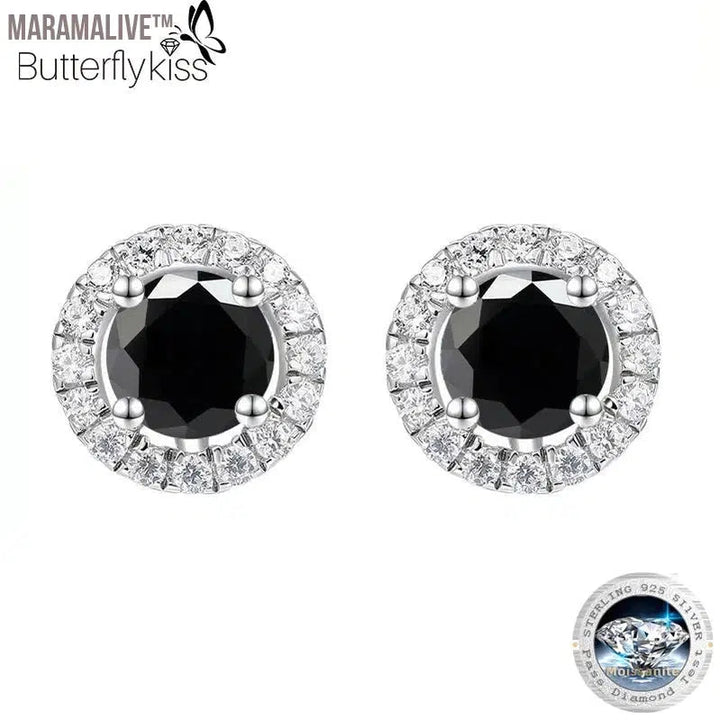 Maramalive™S925 Sterling Silver Four Claw 1.0Carat A Pair Black Moissanite Stud Earring Fine Jewelry For Women Exquisite Gift