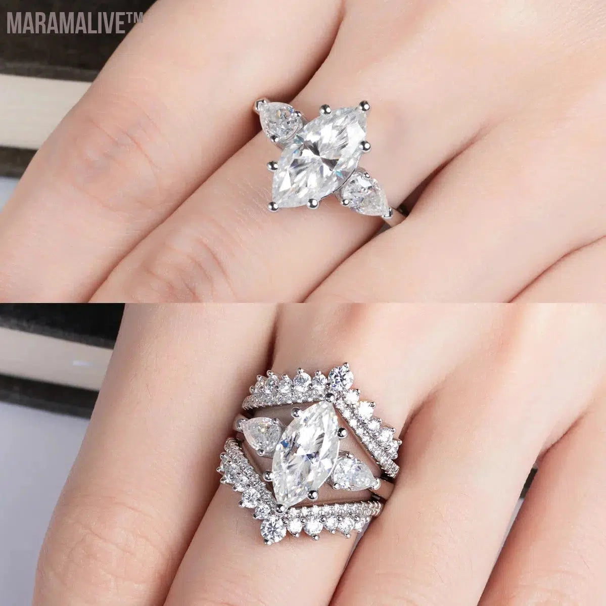 Marquise Cut D Color Moissanite Diamond Engagement 925 Sterling Silver Rings