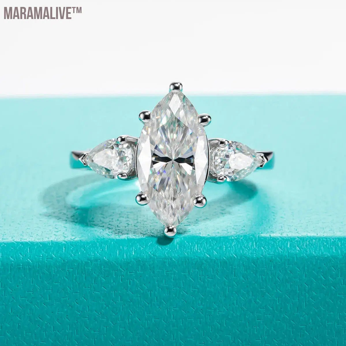 Marquise Cut D Color Moissanite Diamond Engagement 925 Sterling Silver Rings