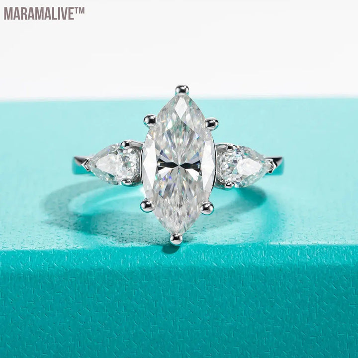 Marquise Cut D Color Moissanite Diamond Engagement 925 Sterling Silver Rings