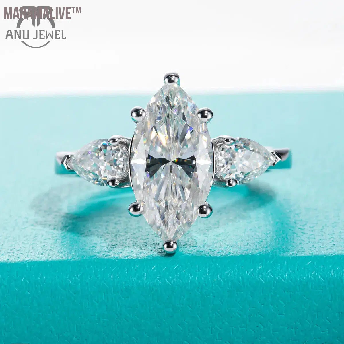 Marquise Cut D Color Moissanite Diamond Engagement 925 Sterling Silver Rings