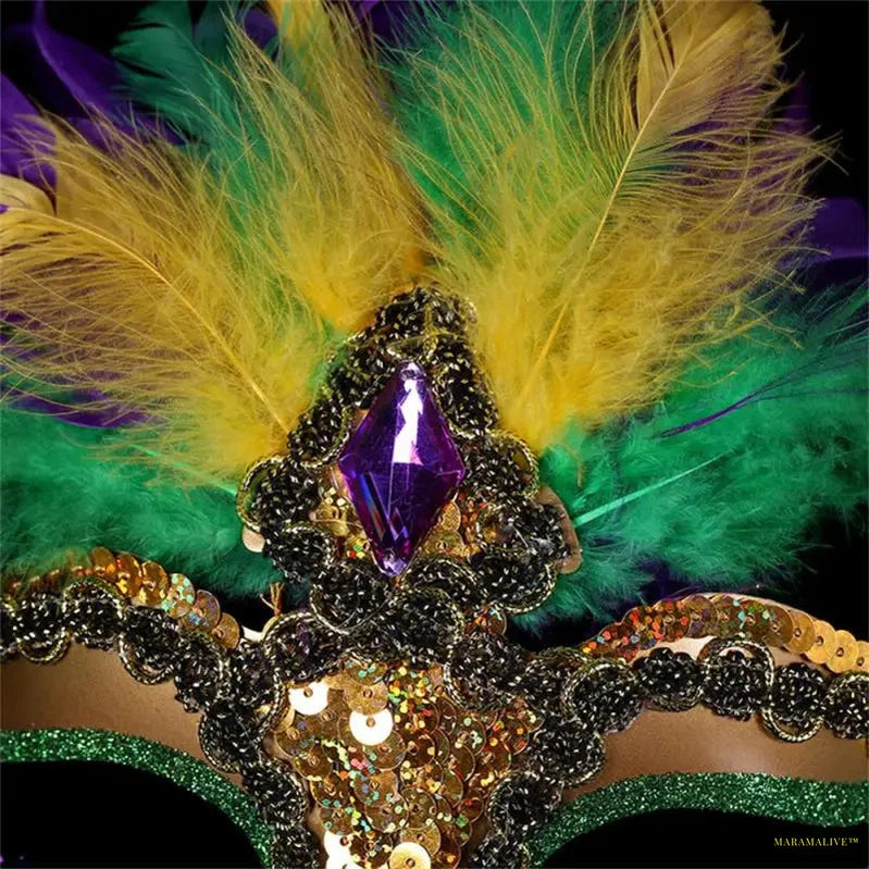 Masquerade Mask Women Peacock Feather Mask Mardi Gras Mask Fashion Blue Green Metal Shiny Rhinestone Christmas Party