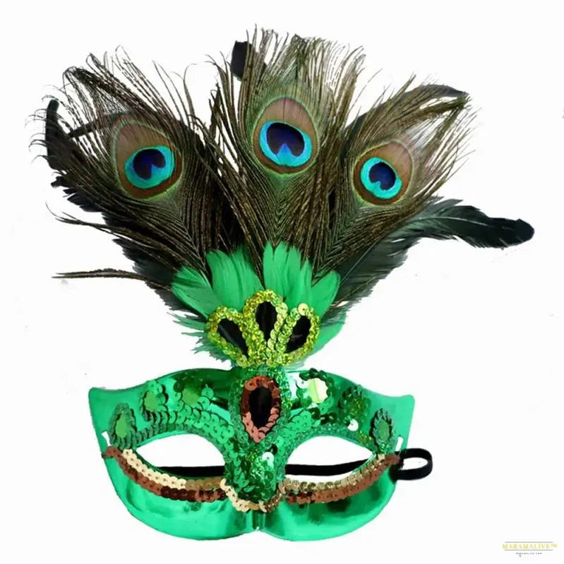 Masquerade Mask Women Peacock Feather Mask Mardi Gras Mask Fashion Blue Green Metal Shiny Rhinestone Christmas Party