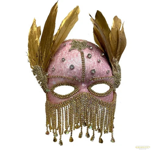 Masquerade Pink Face Mask with Feathers Party Props Fancy Dress