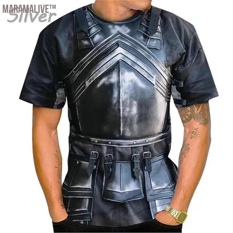 Medieval Armor 3D Print Fashion T Shirt Cosplay Cool Casual Crew Neck Short Sleeve T Shirts For Men Clothing Streetwear Tops Tee