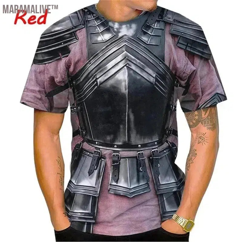 Medieval Armor 3D Print Fashion T Shirt Cosplay Cool Casual Crew Neck Short Sleeve T Shirts For Men Clothing Streetwear Tops Tee