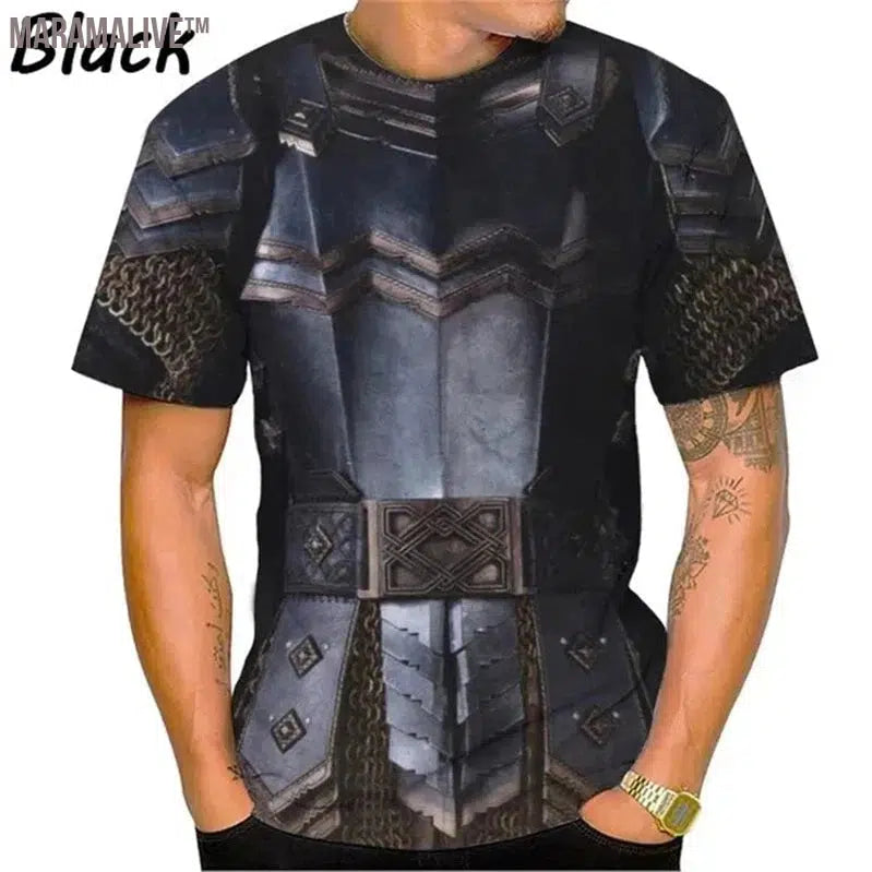 Medieval Armor 3D Print Fashion T Shirt Cosplay Cool Casual Crew Neck Short Sleeve T Shirts For Men Clothing Streetwear Tops Tee