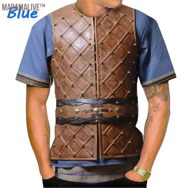 Medieval Armor 3D Print Fashion T Shirt Cosplay Cool Casual Crew Neck Short Sleeve T Shirts For Men Clothing Streetwear Tops Tee