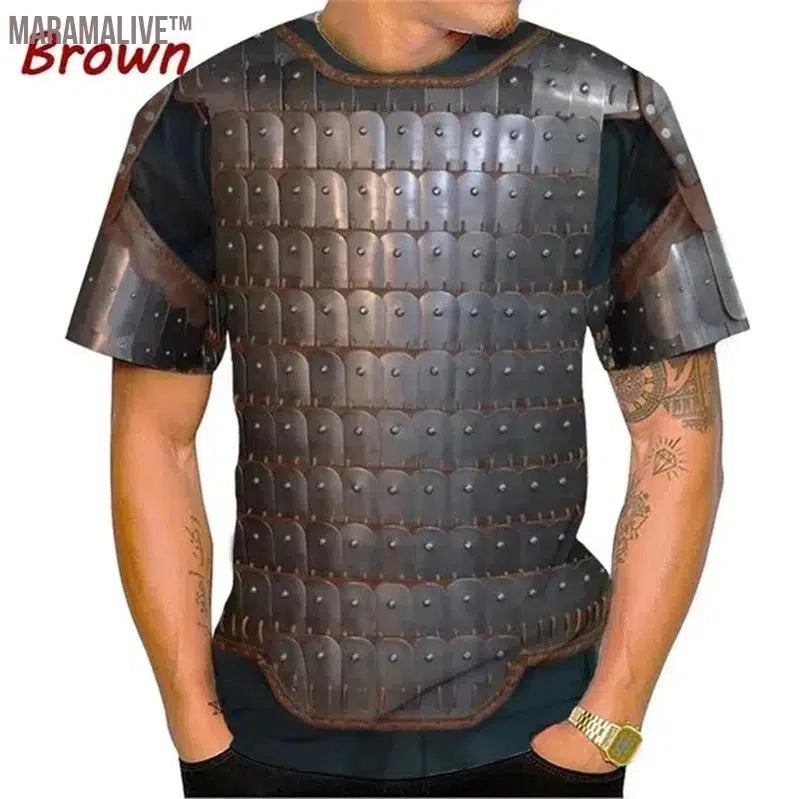 Medieval Armor 3D Print Fashion T Shirt Cosplay Cool Casual Crew Neck Short Sleeve T Shirts For Men Clothing Streetwear Tops Tee