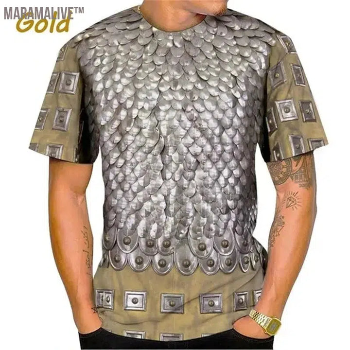 Medieval Armor 3D Print Fashion T Shirt Cosplay Cool Casual Crew Neck Short Sleeve T Shirts For Men Clothing Streetwear Tops Tee