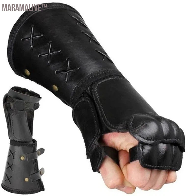 Medieval Armor Motorcycle Gloves Wide Cuffs Bracers Men Steampunk Warrior Gauntlet Renaissance Knights Templar Leather Lace-up