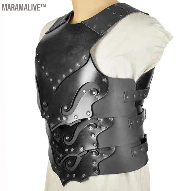 Medieval Dark Elf Chest Armor Vest Viking Knight Gladiator Pirate PU Leather Cuirass Cosplay Costume Outfit Breastplate For Men