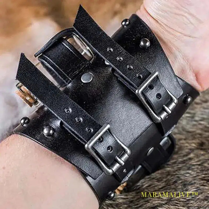 Medieval Dark Sorcerer Witch Cosplay Accessory Leather Arm Warmers Viking Healer Alchemist Gauntlet Bracer Steampunk Armor Cuffs