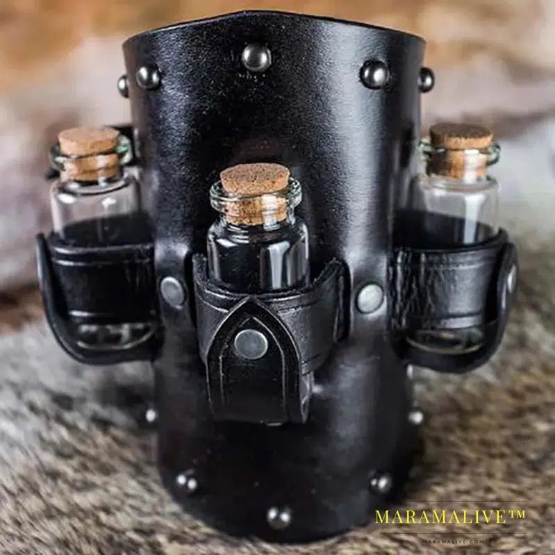 Medieval Dark Sorcerer Witch Cosplay Accessory Leather Arm Warmers Viking Healer Alchemist Gauntlet Bracer Steampunk Armor Cuffs