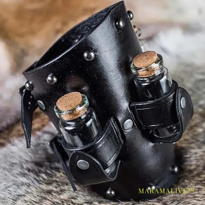 Medieval Dark Sorcerer Witch Cosplay Accessory Leather Arm Warmers Viking Healer Alchemist Gauntlet Bracer Steampunk Armor Cuffs