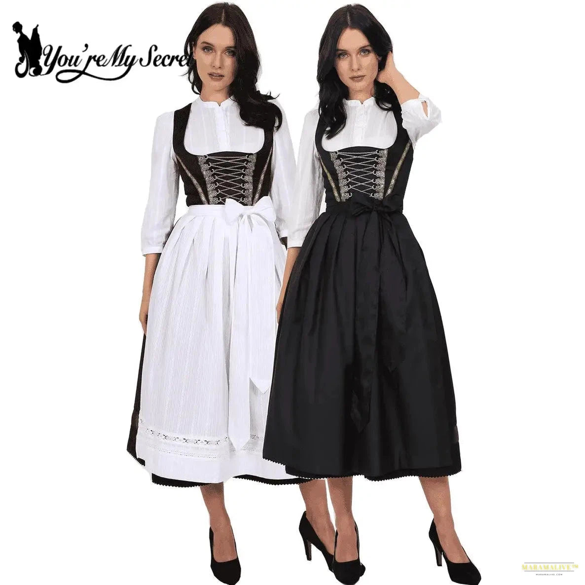 Medieval Lace-Up Oktoberfest Dress with Apron Festival Traditional Bavarian Beer Costumes German Party Dress