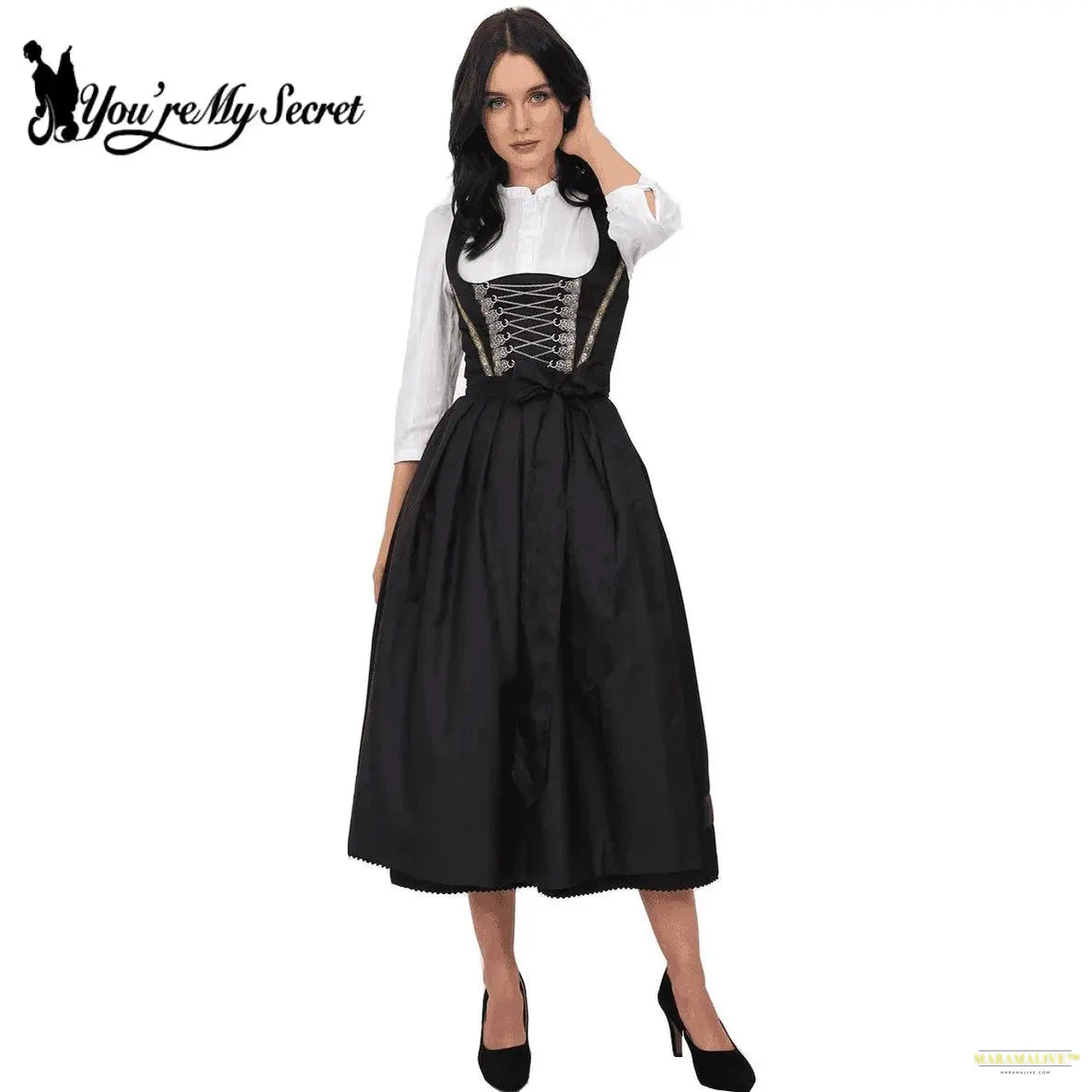 Medieval Lace-Up Oktoberfest Dress with Apron Festival Traditional Bavarian Beer Costumes German Party Dress