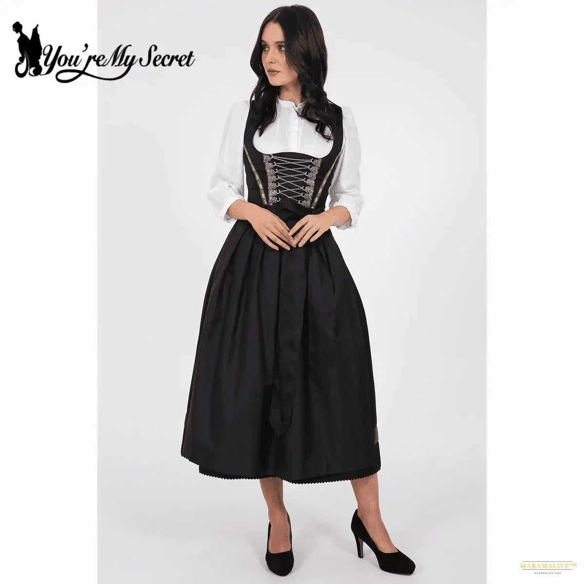 Medieval Lace-Up Oktoberfest Dress with Apron Festival Traditional Bavarian Beer Costumes German Party Dress