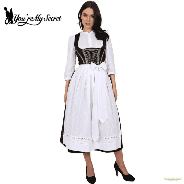 Medieval Lace-Up Oktoberfest Dress with Apron Festival Traditional Bavarian Beer Costumes German Party Dress