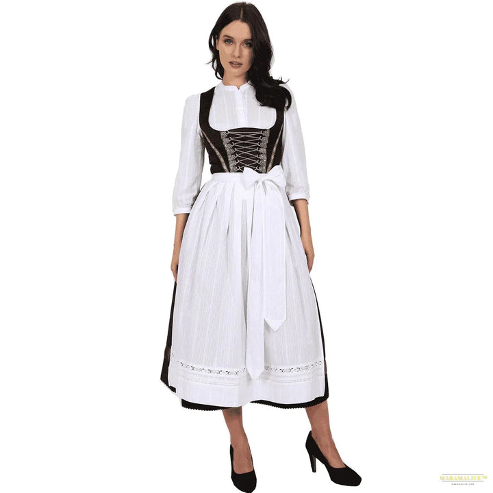 Medieval Lace-Up Oktoberfest Dress with Apron Festival Traditional Bavarian Beer Costumes German Party Dress