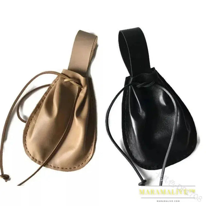 Medieval Leather Belt Drawstring Coin Pouch Medicine Tobacco Bag Renaissance Reenactment Costume Accessory LARP Waist Coin Purse