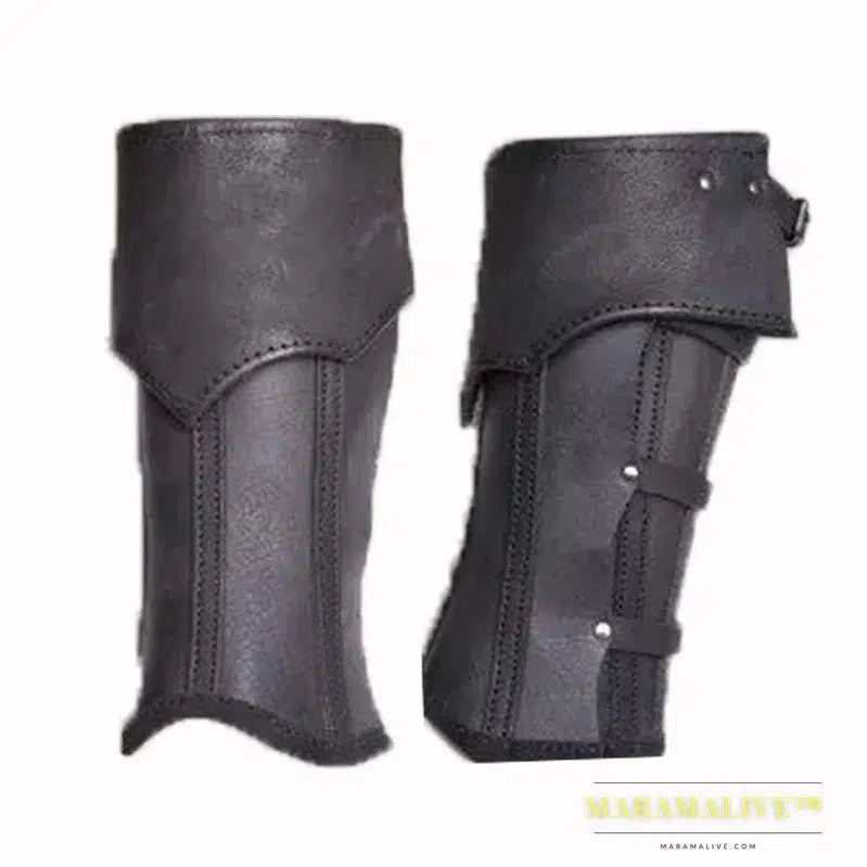 Medieval Leather Leg Armor Viking Knight Pirate Greaves Half Chaps Gothic Shoe Boot Cover Cosplay Costume Accessory Men Gaiter