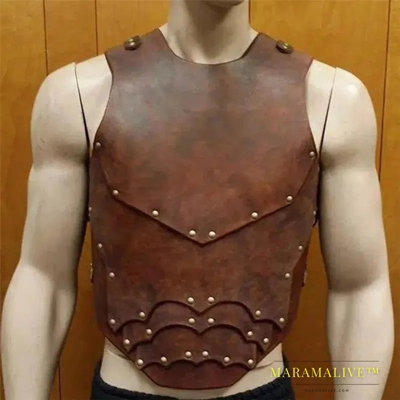 Medieval PU Leather Scale Vest Armor Larp Knight Warrior Costume Green Doublet Jerkin Cuirass Cosplay Outfit SCA Tabard For Men