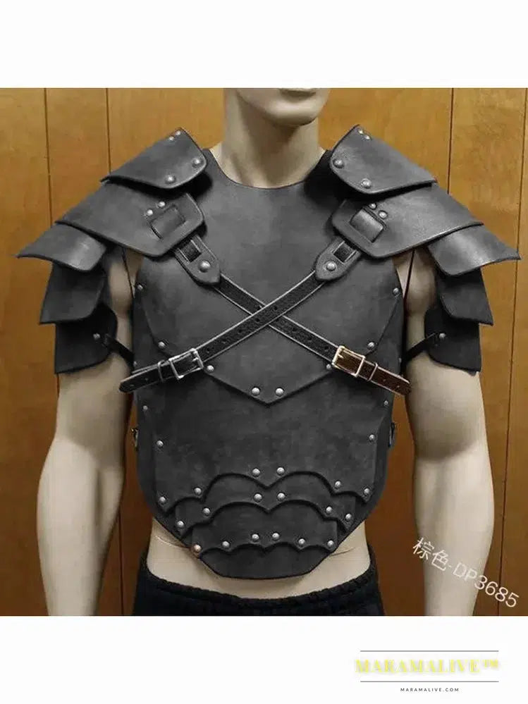 Medieval PU Leather Scale Vest Armor Larp Knight Warrior Costume Green Doublet Jerkin Cuirass Cosplay Outfit SCA Tabard For Men