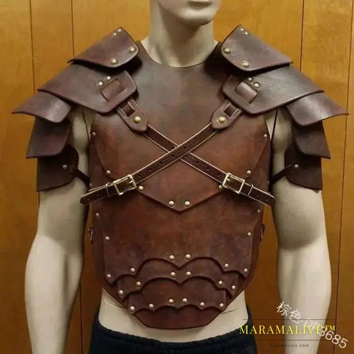 Medieval PU Leather Scale Vest Armor Larp Knight Warrior Costume Green Doublet Jerkin Cuirass Cosplay Outfit SCA Tabard For Men