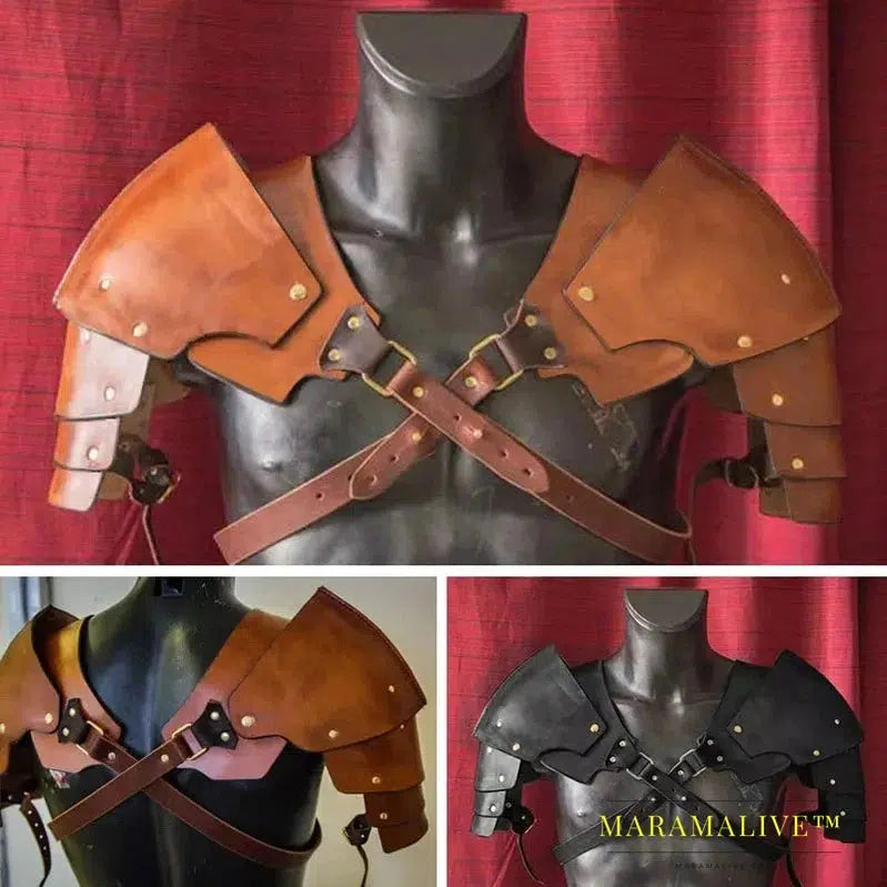 Medieval Renaissance Steampunk PU Leather Shoulder For Men Women Larp Cosplay Viking Warrior Gladiator Knight Samurai Armor