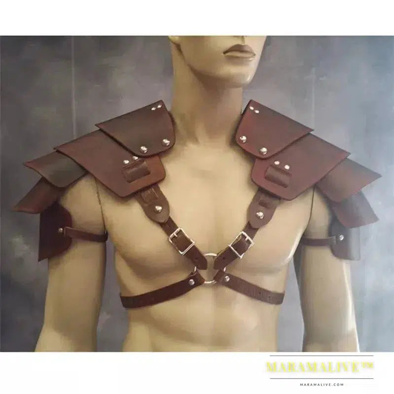 Medieval Renaissance Viking Pirate Shoulder Armor Knight Gladiator Pauldrons Steampunk Men PU Leather Chest Armour Cosplay Larp