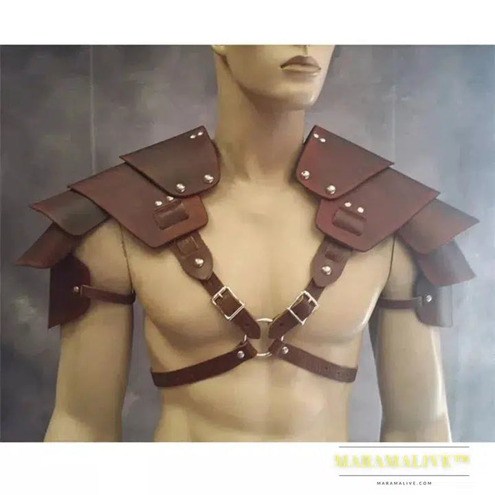 Medieval Renaissance Viking Pirate Shoulder Armor Knight Gladiator Pauldrons Steampunk Men PU Leather Chest Armour Cosplay Larp