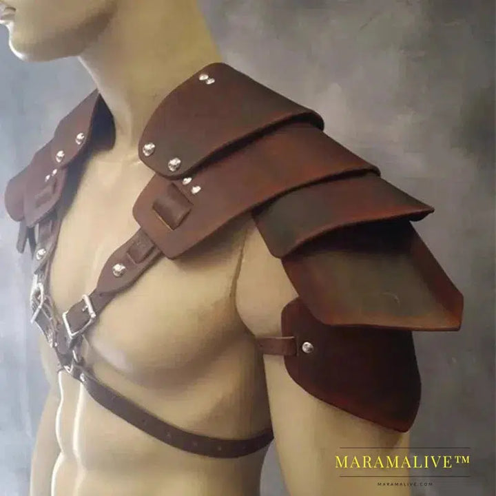 Medieval Renaissance Viking Pirate Shoulder Armor Knight Gladiator Pauldrons Steampunk Men PU Leather Chest Armour Cosplay Larp