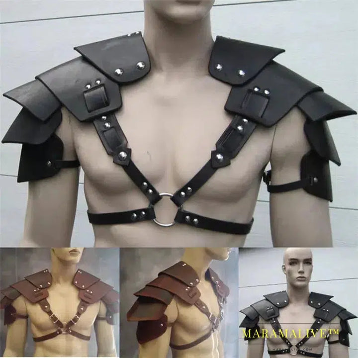 Medieval Renaissance Viking Pirate Shoulder Armor Knight Gladiator Pauldrons Steampunk Men PU Leather Chest Armour Cosplay Larp